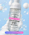 Foaming hand soap base with bubbles on a light blue background