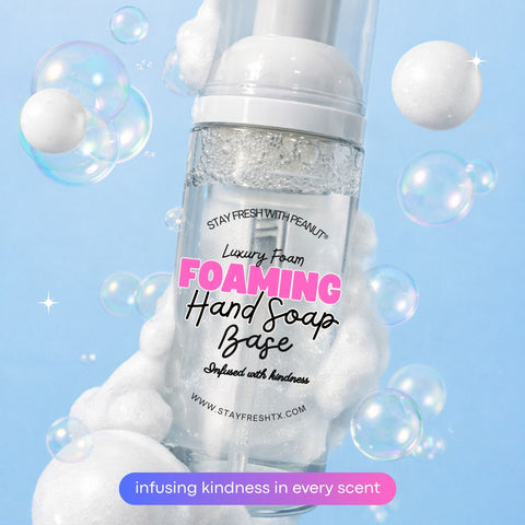 Foaming hand soap base with bubbles on a light blue background