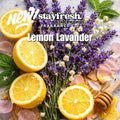 Lemon Lavender fragrance product with lemons, lavender, and honeycomb on a white background.