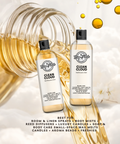 Two bottles of 'Clean Cloud' product with a glass container and bubbles on a light background.