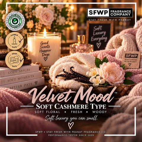 Velvet Mood Soft Cashmere Type Fragrance Oil by Stay Fresh With Peanut, a soft floral, fresh and woody fragrance with a cozy cashmere-inspired feel.