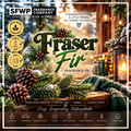 Fraser Fir Fragrance Oil by Stay Fresh With Peanut featuring fresh evergreen branches, pinecones and a cozy winter cabin scene. Perfect Christmas tree scent for candles, soap, freshies and aroma beads.