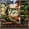 Fraser Fir Fragrance Oil by Stay Fresh With Peanut featuring fresh evergreen branches, pinecones and a cozy winter cabin scene. Perfect Christmas tree scent for candles, freshies and aroma beads.