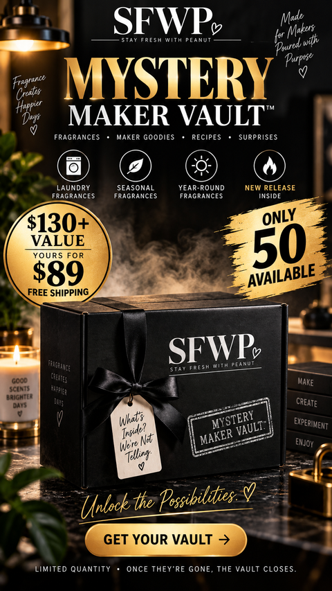 SFWP Mystery Maker Vault mobile banner featuring a limited-edition fragrance and maker mystery box, $130+ value for $89 with free shipping